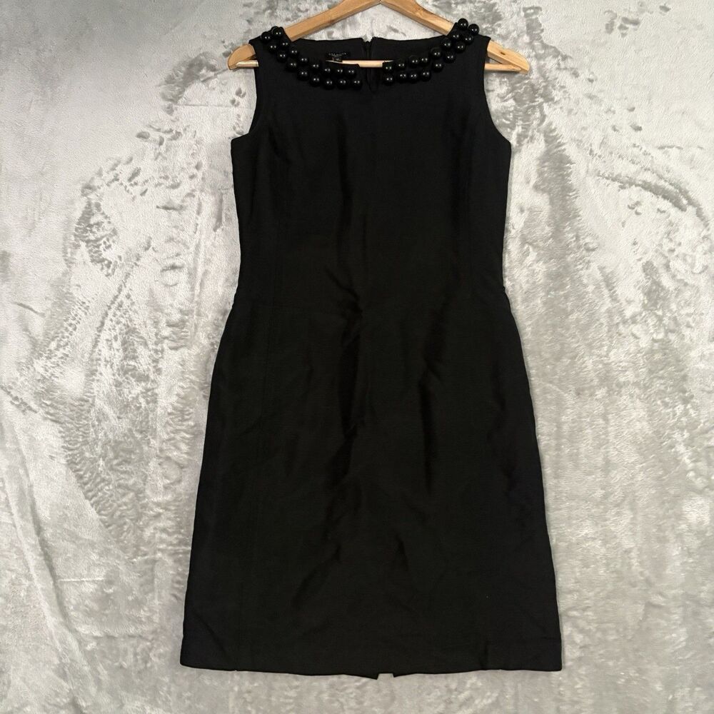 Talbots Petites Women’s Black Sheath Dress with Beaded Neckline Size 4P Cocktail